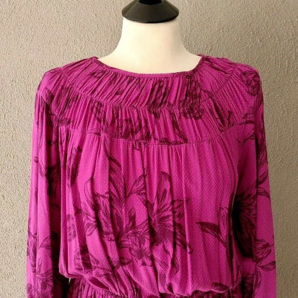 A New Day Magenta Floral Bohemian Style Long Sleeve Midi Dress Size L - Picture 7 of 9